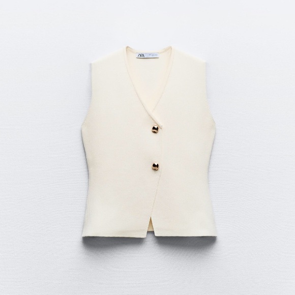 NWT Zara 2 Piece Gold Button Knitted Vest Top and Mix Pleaded Knit Skirt Set - Picture 8 of 14